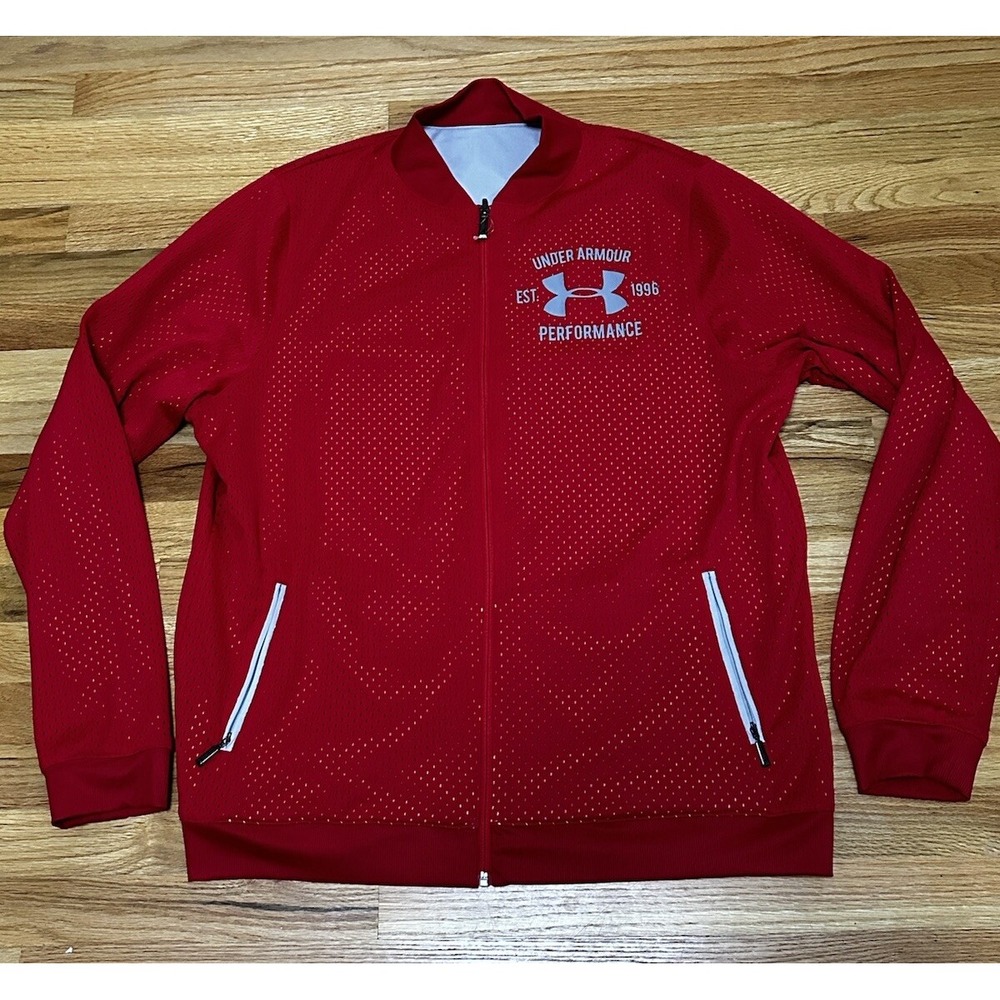 Under Armour Performance Reversible Mesh Red/Gray Full Zip‎ Up Jacket size XL